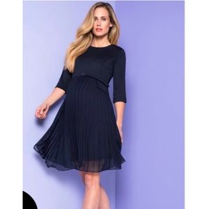 Seraphine Navy Blue Pleated Maternity Dress Sz 2